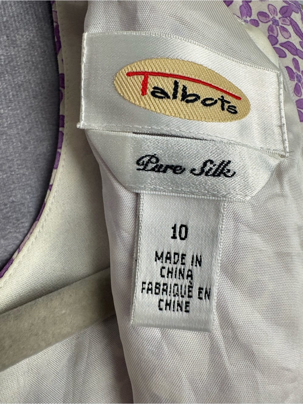Talbots 100% Silk Floral Shift Dress Size 10 Purple Ombré Knee Length - Picture 5 of 8